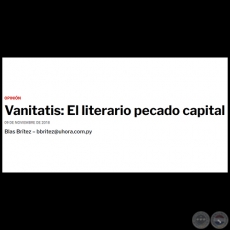 VANITATIS: EL LITERARIO PECADO CAPITAL - Por BLAS BRÍTEZ - Viernes, 09 de Noviembre de 2018